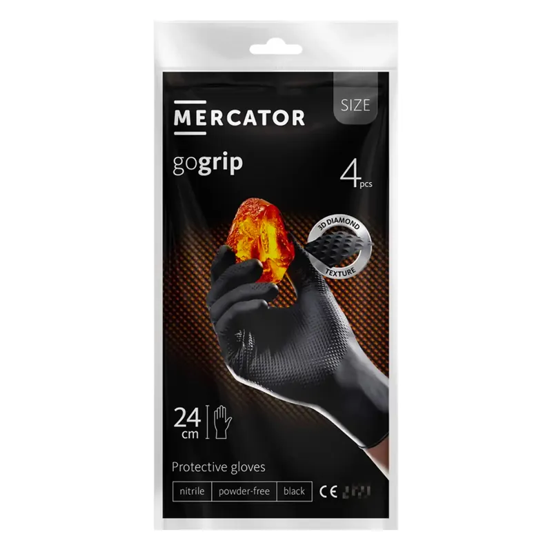 Mercator GoGrip BLACK nitriilikäsineet 4 kpl, koko M Heti Saatavilla