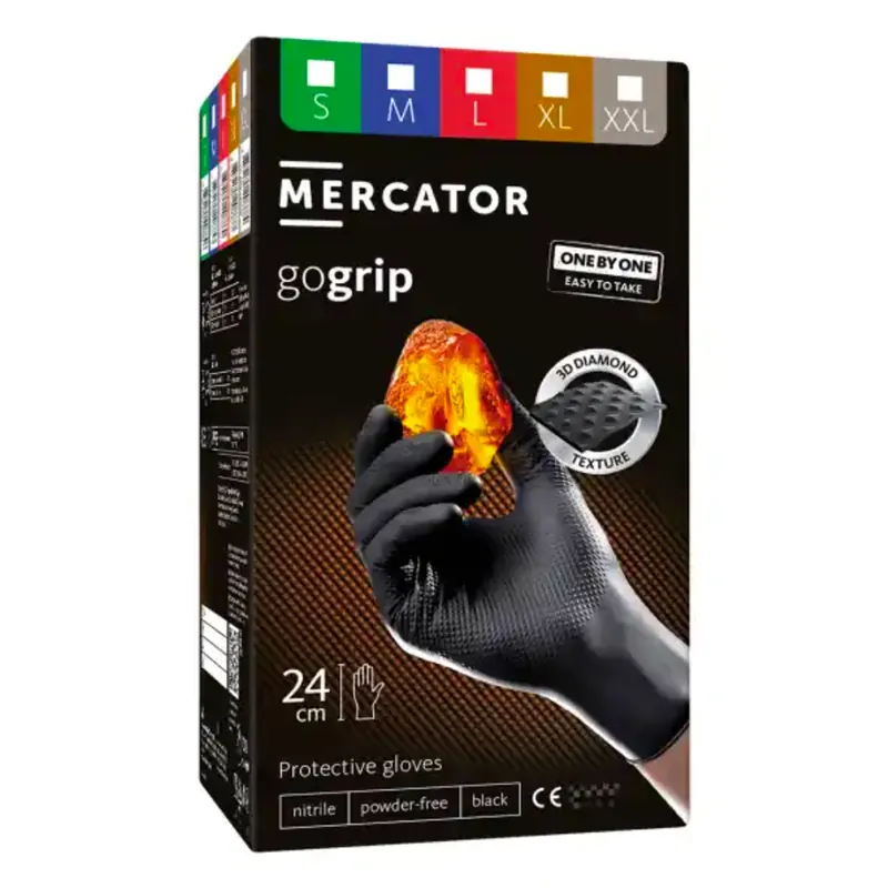 Alennettu Mercator GoGrip ONE-BY-ONE nitriilikäsineet musta 100 kpl koko L