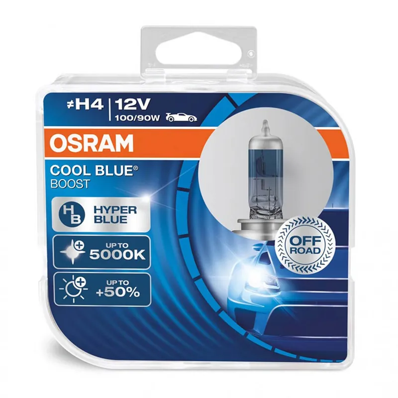 Halogeenipolttimo Osram H4 12 V 100/90 W P43T Cool Blue Boost 5000K, 2 kpl Korkea Laatu