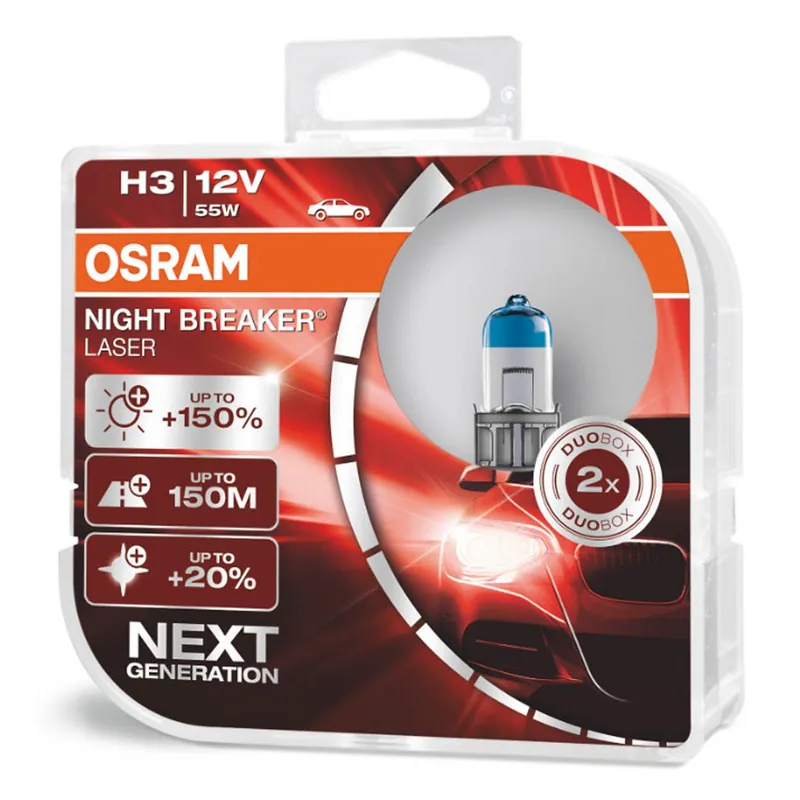 Merkkituote Halogeenipolttimo OSRAM H3 12 V 55 W PK22S Night Breaker Laser +150% 2 kpl