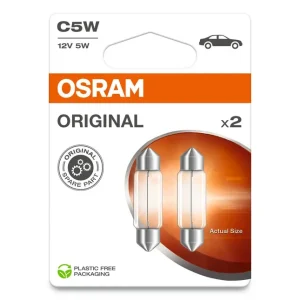Löytö OSRAM • 64182BL Polttimo, takaluukun valo C5W, SV8.5-8, 12 V, 5W