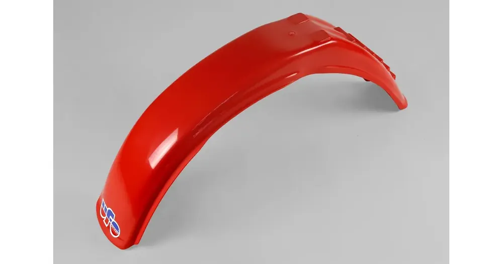 Punainen vintage UFO Plast -etulokasuoja KTM Maico, Gilera 78-83 Aito