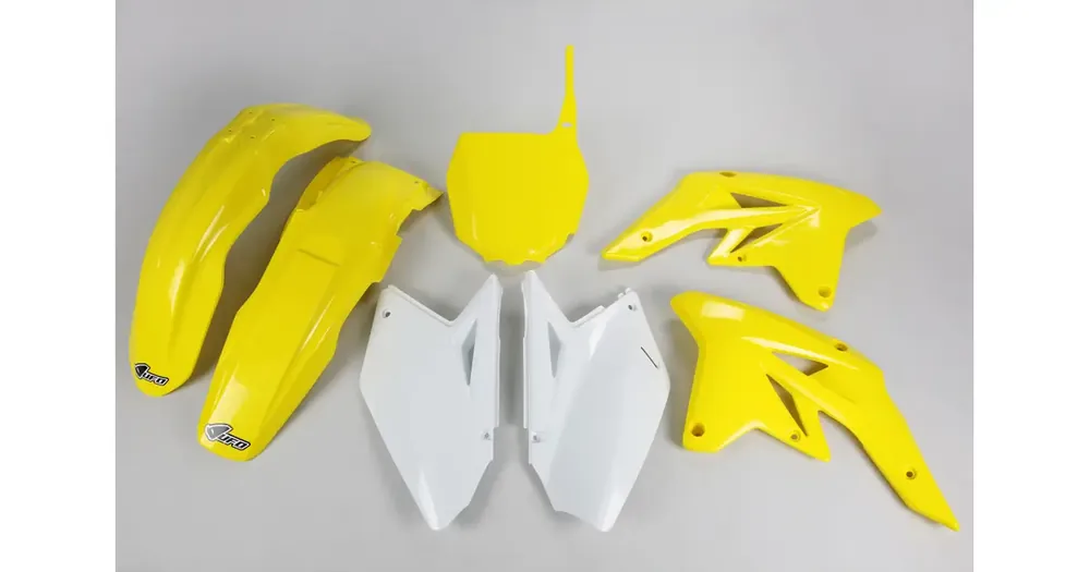 UFO Plast korpusosien sarja keltainen-valkoinen Suzuki RMZ 250 07-09 Ilmainen Palautus