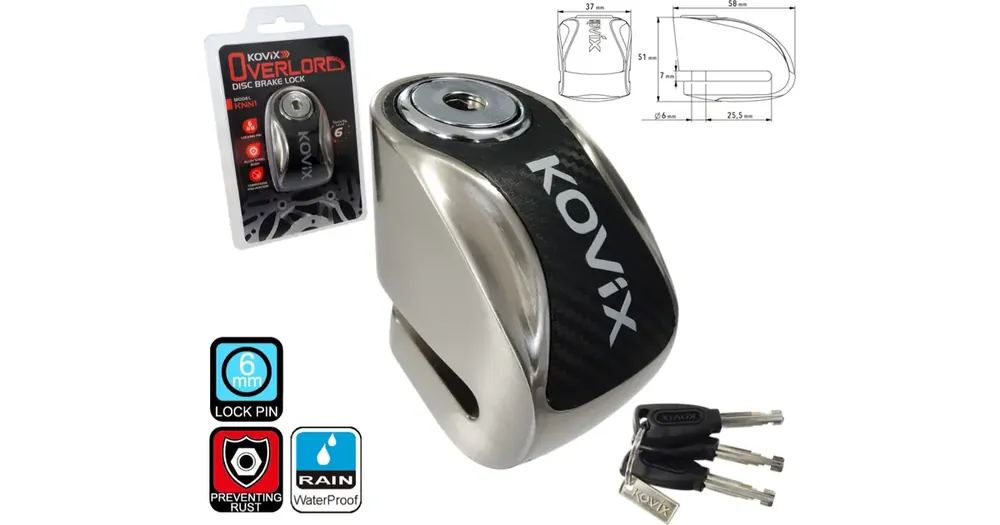 Levyjarrulukko, tappi 6 mm, metallia, KOVIX KNN1 Nopea Toimitus