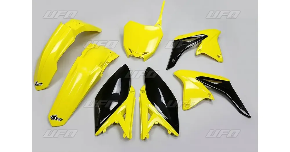 UFO Plast korpusosien sarja keltainen-musta Suzuki RMZ 250 14-18 Alkuperäinen