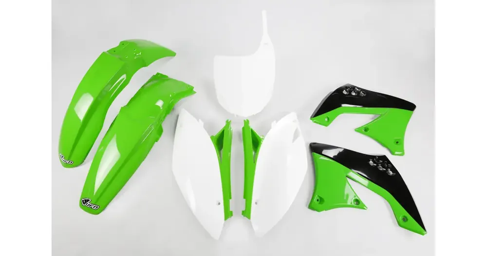 Korpusosien sarja vihreä-valkoinen-musta UFO Plast Kawasaki KXF 450 09-11 Sertifioitu