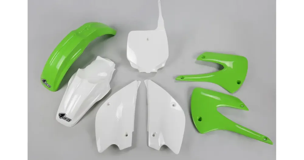 Kausialennus UFO Plast korpusosien sarja vihreä-valkoinen Kawasaki KX 85 01-13