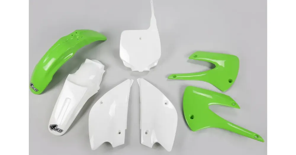 Flash-Tarjous UFO Plast korppisarja vihreä-valkoinen Kawasaki KX 85 01-13
