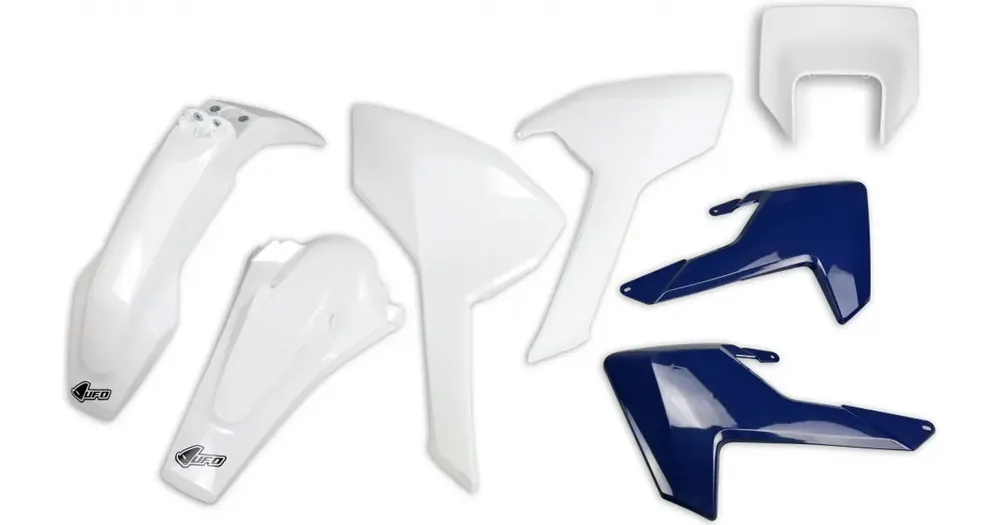 UFO Plast korpusosien sarja, valkoinen-sininen, Husqvarna TC / TE / FE 17- Kuuma Tarjous
