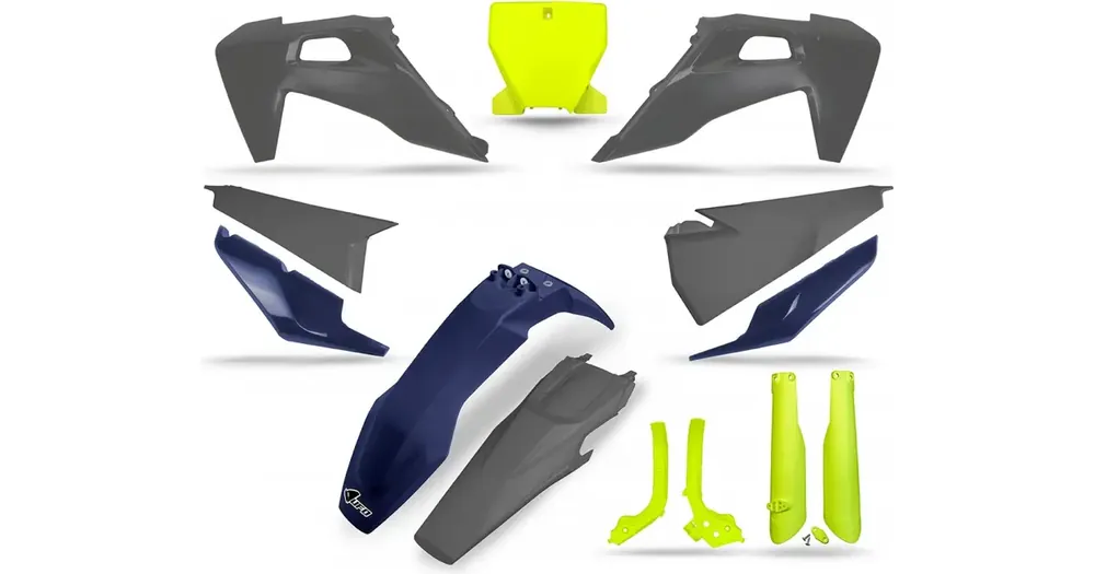 Turvallinen Maksu UFO Plast korppisarja harmaa-keltainen-sininen Husqvarna TC / FC