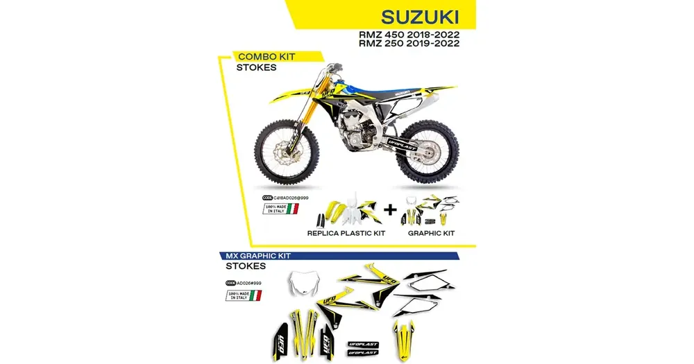 Korpusosien sarja keltainen-valkoinen-musta UFO Plast Suzuki RMZ 250 / 450 Poisto