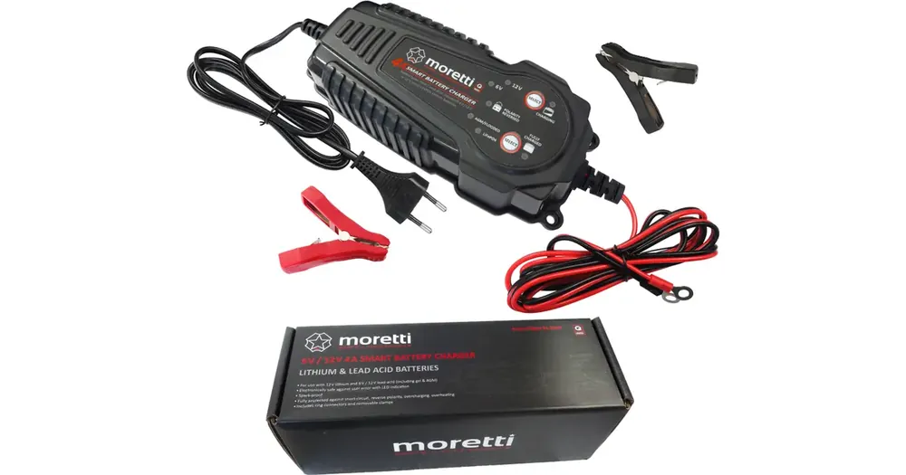 Tehdashinta Akkulaturi, 12V LiFePO4 litium, 6V/12V lyijyakut, 4A, Moretti Parts